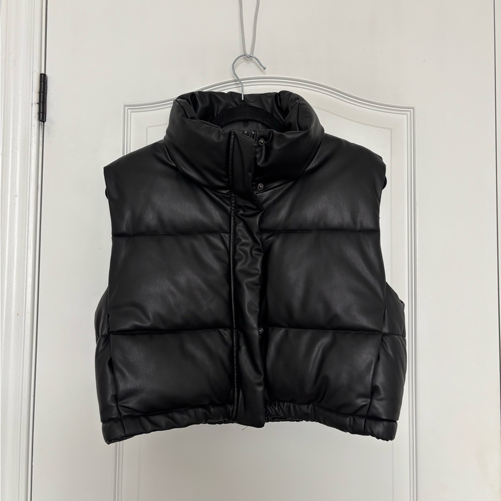 Zara Black Faux Leather Puffer Vest